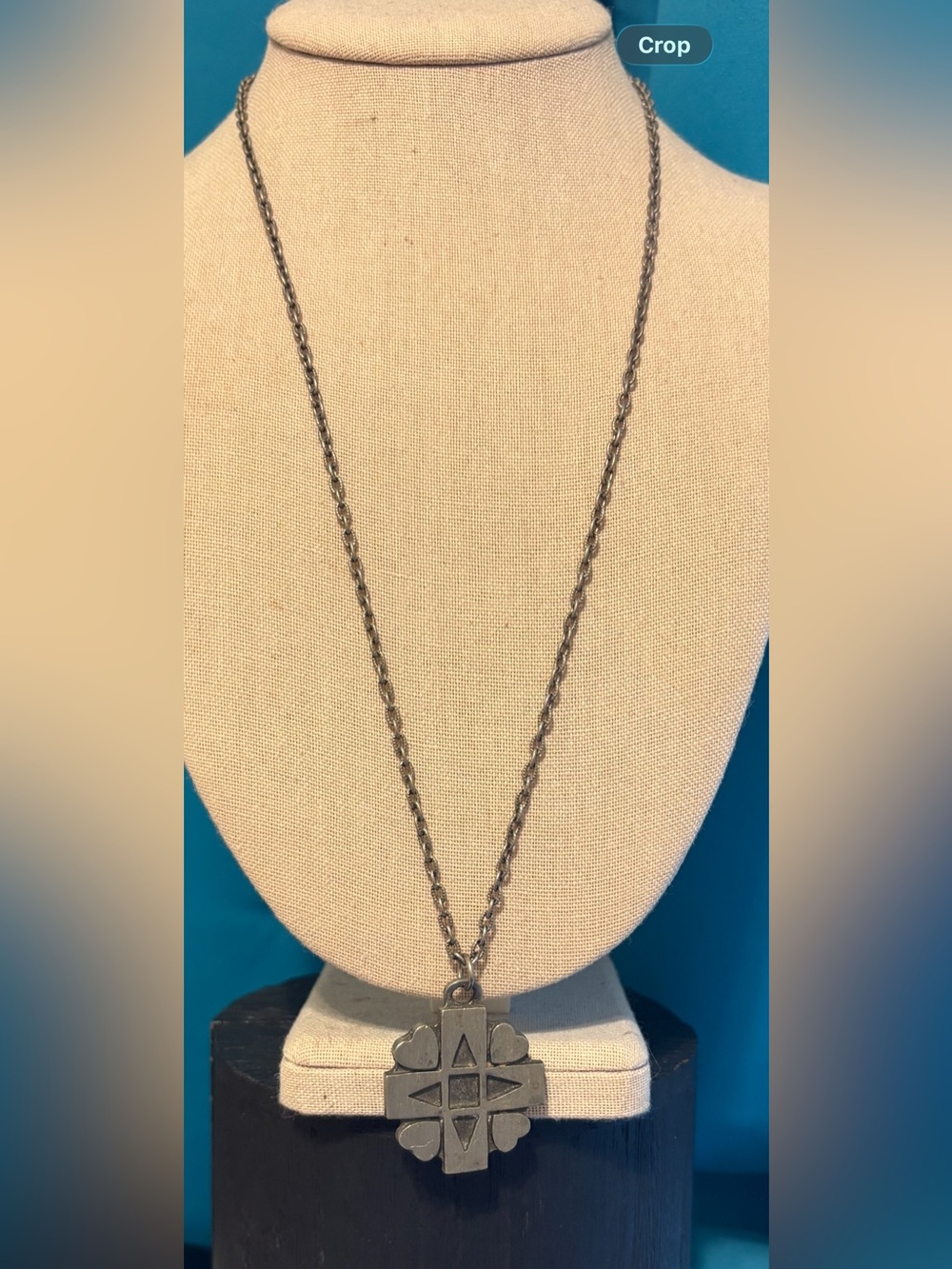 R. Tennesmed Sweden mid century modern necklace 34.5” pewter vintage heart cross
